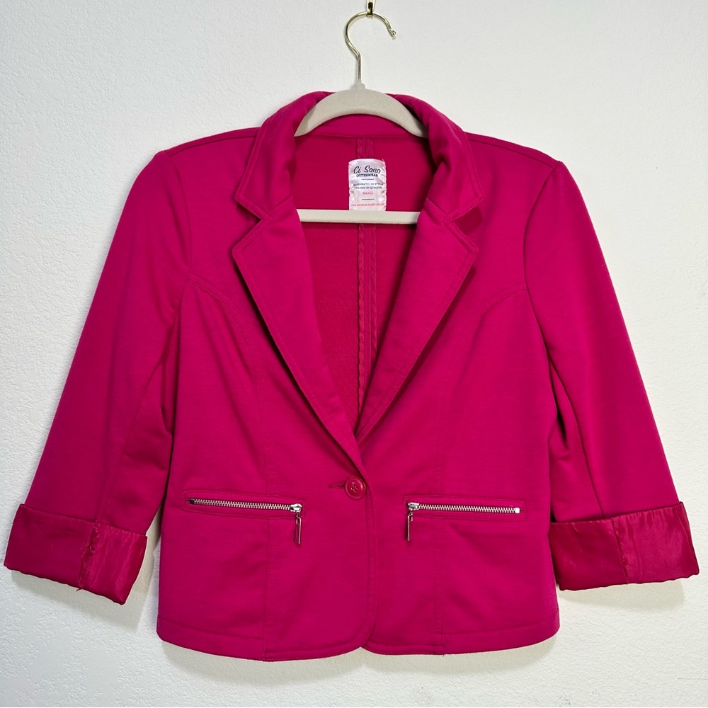 Ci Sono Outerwear Women Jacket Shacket Size S 3/4 Sleeve Bright Pink Short Slim
